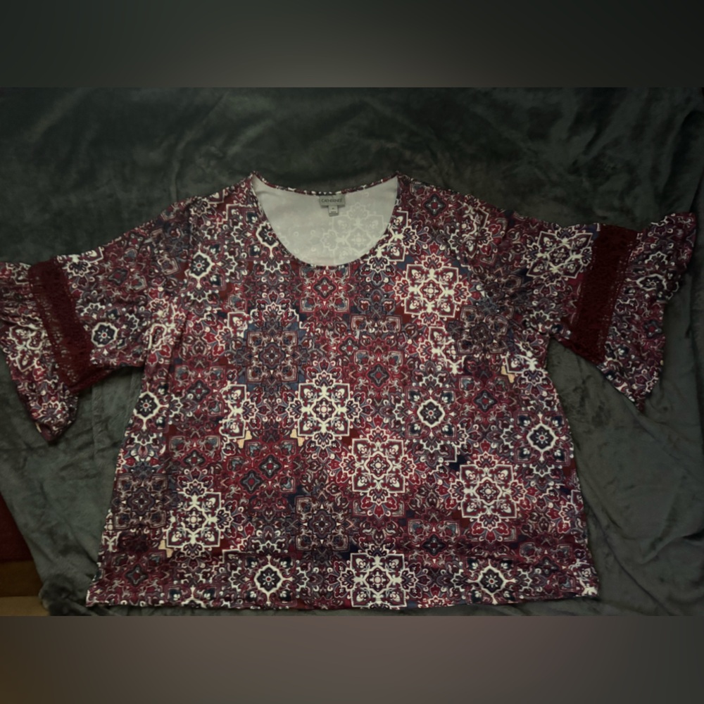 Catherine’s 3/4 Sleeve Plus Size Blouse Red White and Blue